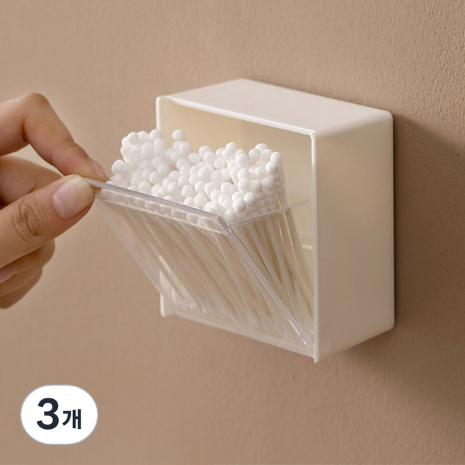 MF스토어 무타공 다용도 부착식 미니 면봉 화장솜 수납 케이스, 3개