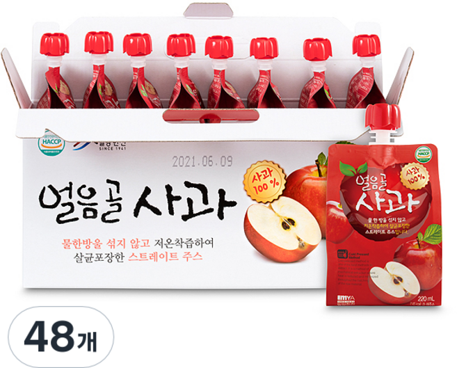 밀양한천 얼음골 사과 주스, 220ml, 48개