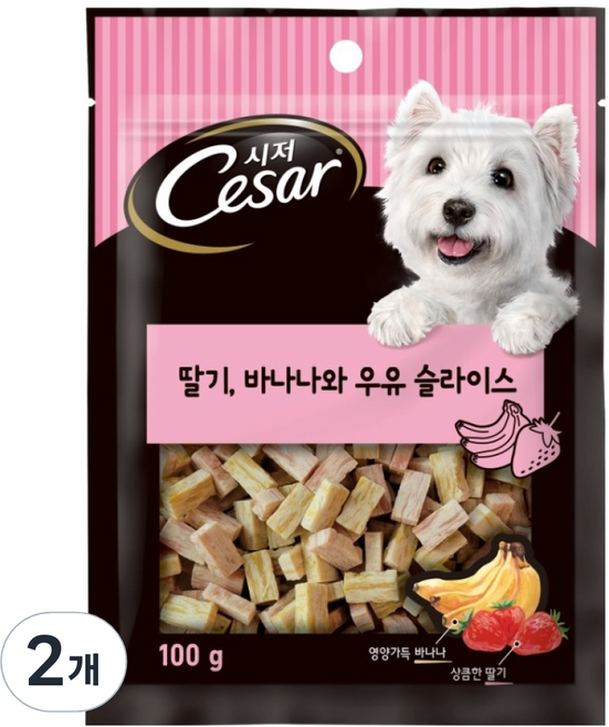 시저 강아지 간식, 혼합맛(딸기/바나나/우유), 100g, 2개