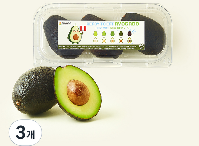 선우 페루산 바로 먹는 후숙 아보카도 2~4입, 3개, 500g