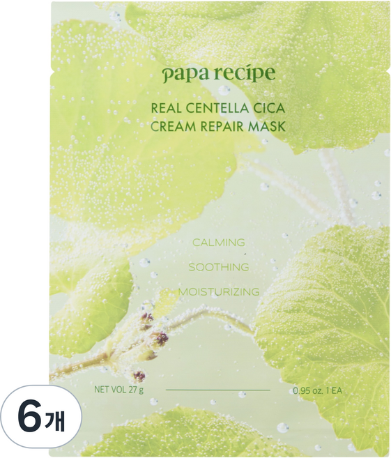 papa recipe 真實積雪草CICA修護霜面膜, 6個, 1入