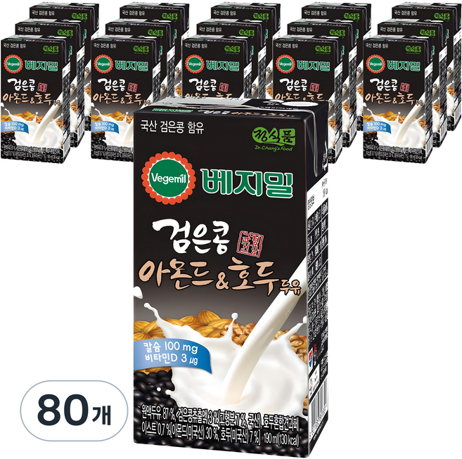 베지밀 검은콩 아몬드 앤 호두 두유, 190ml, 80개