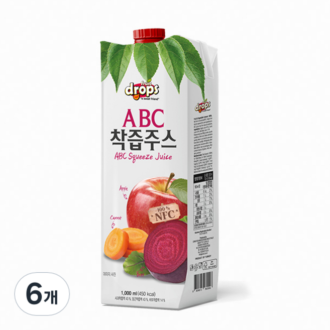 프룻드랍 ABC 착즙 주스, 1L, 6개