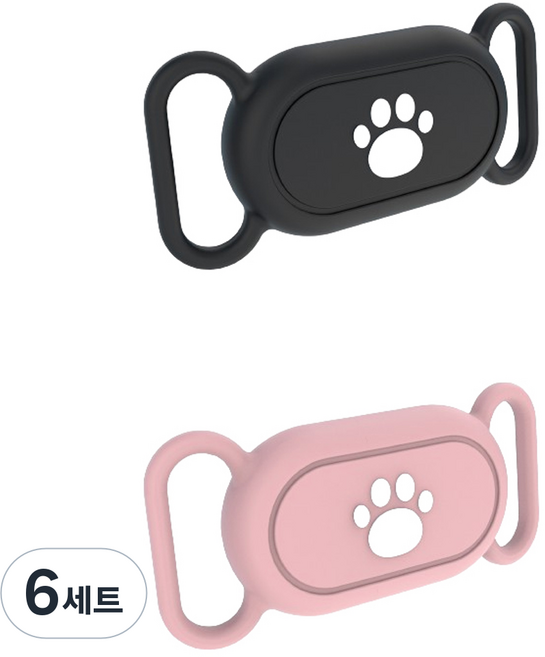 스토리링크 반려동물 삼성 스마트태그2 실리콘 펫 케이스 2종 세트, 블랙, 핑크, 6세트
