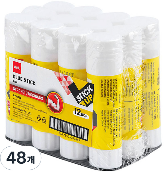 deLi 得力 黏性固體膠棒 膠水 E7104 中小型, 48個, 15g