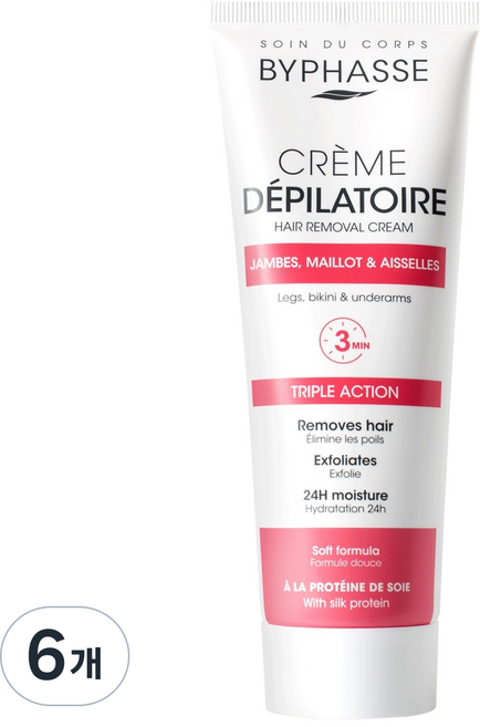 바이빠세 제모 크림 실크프로틴, 6개, 125ml