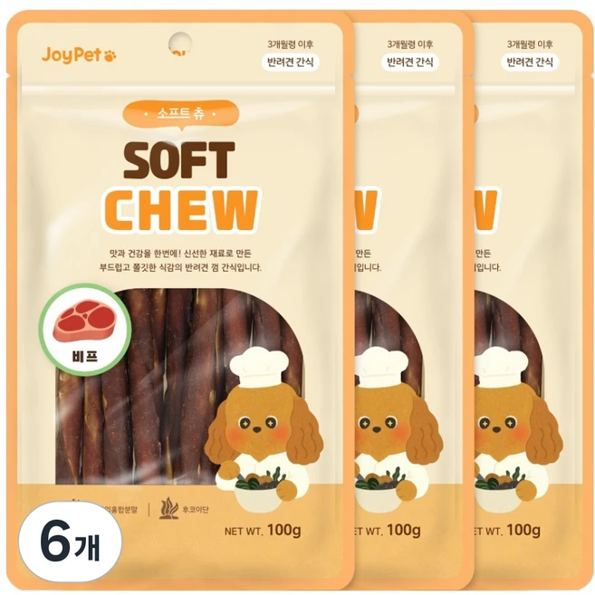 조이펫 강아지 소프트 츄 간식, 비프, 100g, 6개 - 쿠팡