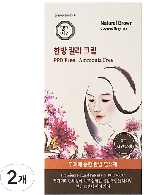 댕기머리 한방 염색약, 4호 자연갈색, 2개 - 쿠팡