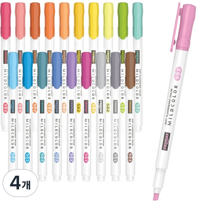 팬맥스 마일드 형광펜 502 20색 세트, 혼합색상, 4개