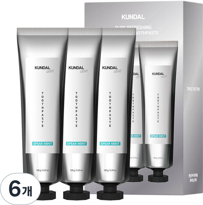쿤달 퓨어 리프레싱 화이트닝 치약 스피아민트, 150g, 6개