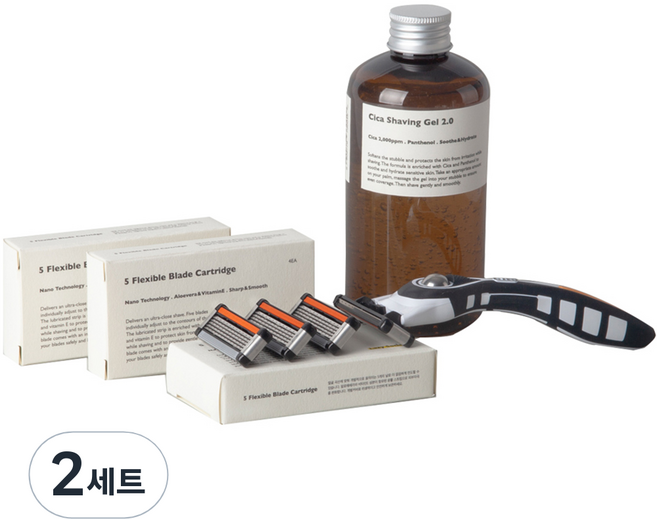 레이지소사이어티 면도기 5중날 패키지 12, 면도핸들 + 5중날 여분날 12p + 시카 쉐이빙 젤, 2세트