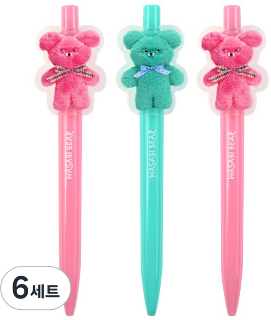 PINKFOOT Wasabi Bear 壓克力中性筆 0.5mm 2款 + 隨機出貨組合, 6套, 混合色