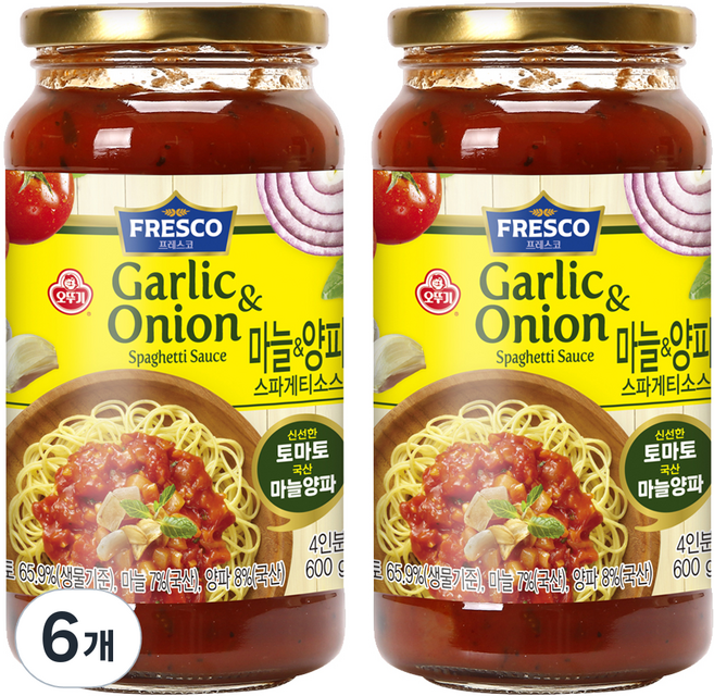 오뚜기 프레스코 마늘 앤 양파 스파게티소스, 600g, 6개