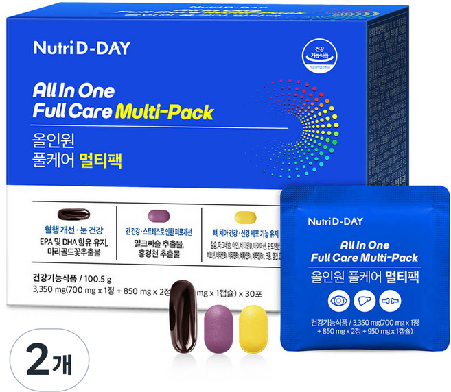 뉴트리디데이 올인원 풀케어 멀티팩 멀티비타민, 30회분, 2개