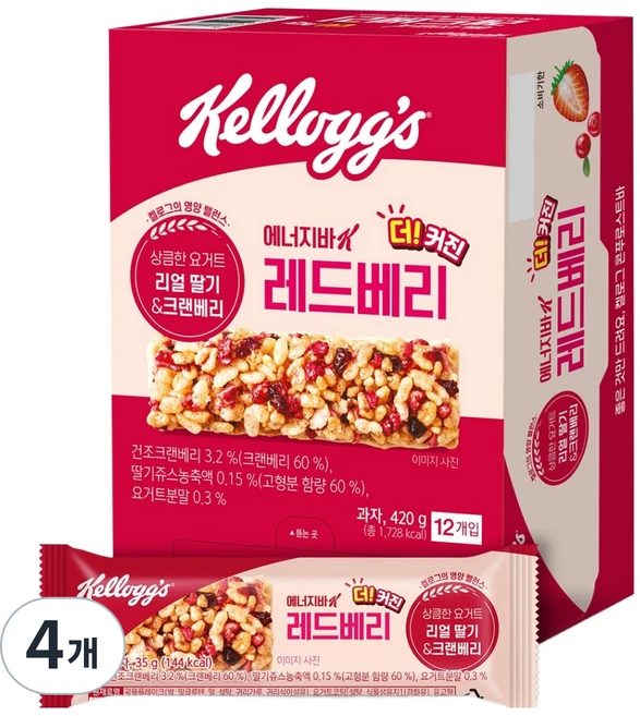 켈로그 에너지바 K 레드베리 12p, 420g, 4개 - 쿠팡