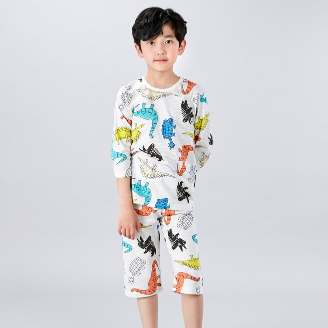키즈라인 남아용 통기성 쥬라기 7부 실내복 상하세트