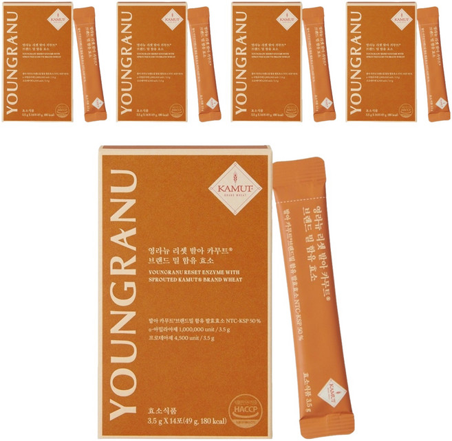 영라뉴 리셋 발아 카무트 브랜드 밀 함유 효소 14p, 5개, 49g