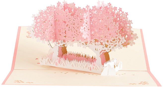 Leeum Dream 櫻花結局 3D立體彈出卡片, 粉色 + 白色, 1個