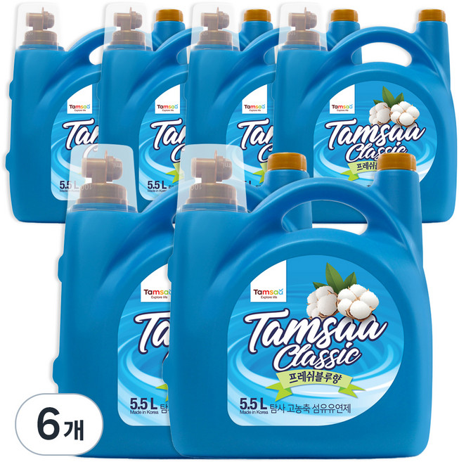 탐사 고농축 섬유유연제 프레쉬 블루, 5.5L, 6개