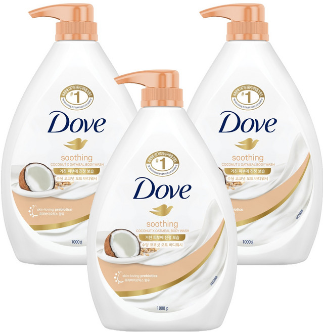 도브 수딩 코코넛 오트 바디워시, 1kg, 3개