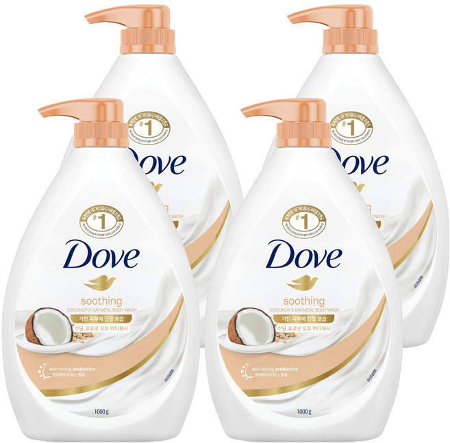 도브 수딩 코코넛 오트 바디워시, 1kg, 4개