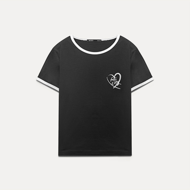 미쏘 여성용 넥배색 FG 면 티셔츠