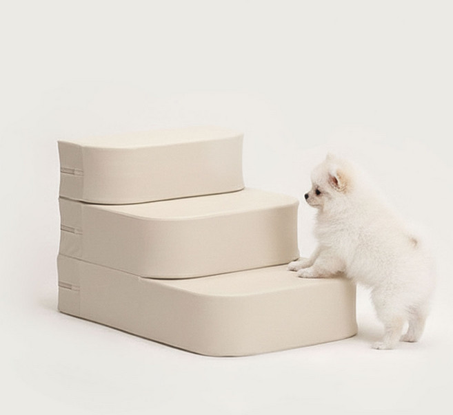 도그라피 라운드 폴딩스텝 3단 강아지계단, 베이지, 1개