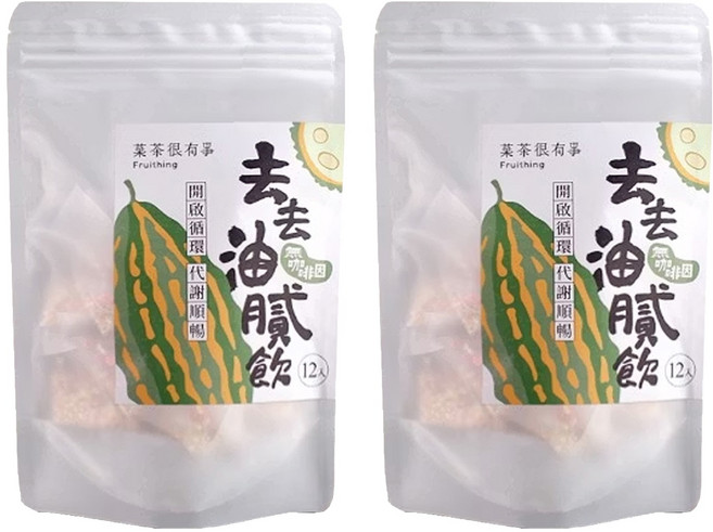 Fruithing 菓茶很有事 去去油膩飲/白玉苦瓜舒活飲 無咖啡因, 4.3g, 12個, 2包