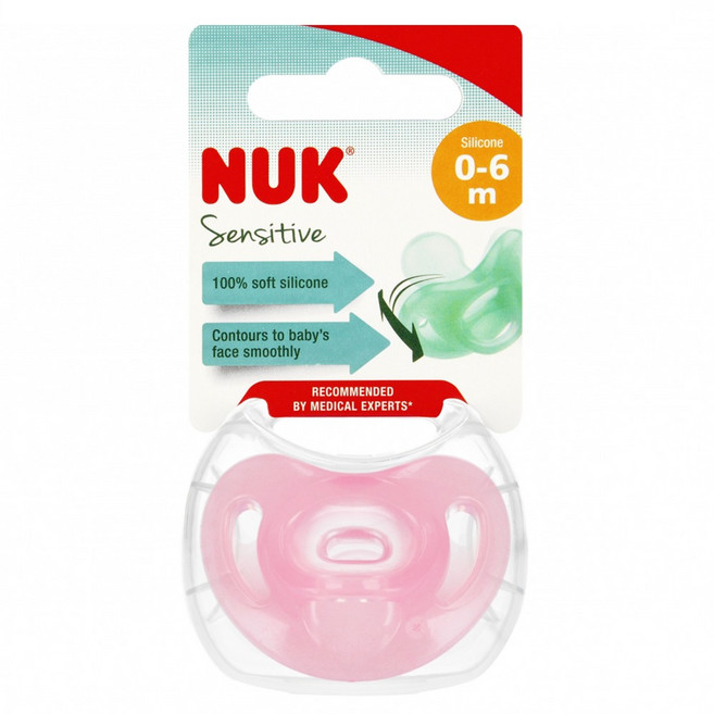 NUK SENSITIVE全矽膠安撫奶嘴, 0~6個月, 粉色, 1個