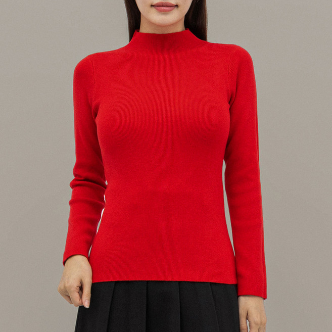 Elsso 女款柔軟秋冬高領羅紋內搭長袖羊毛混紡針織衫