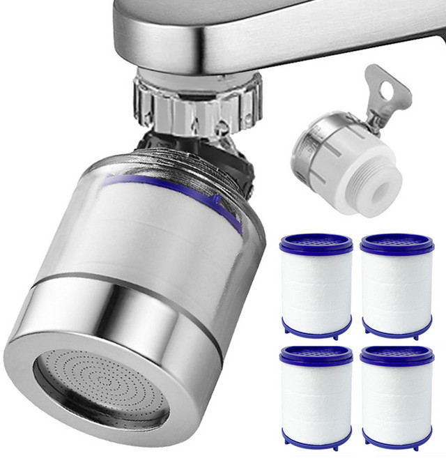 AHOYE 過濾增壓水龍頭延伸器/節水器/增壓器 附濾心 4個 + 轉接環, 單一商品