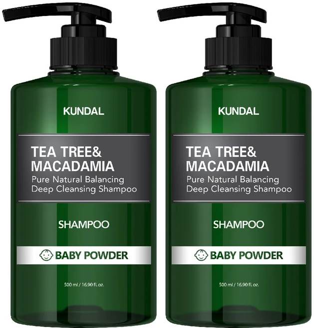 쿤달 티트리 앤 마카다미아 딥 클렌징 샴푸 베이비파우더향, 500ml, 2개 - 쿠팡