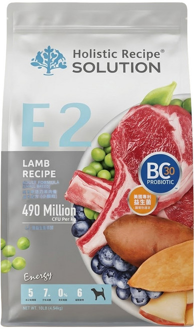Holistic Recipe SOLUTION 耐吉斯 成犬配方小顆粒無穀乾糧 E2, 4.54kg, 1袋, 活力羊肉餐