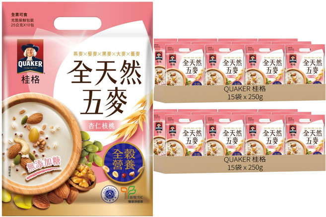QUAKER 桂格 全天然五麥 杏仁核桃, 250g, 30袋