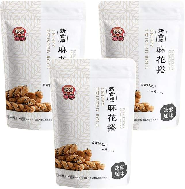 福味 小琉球麻花捲 芝麻, 200g, 3包