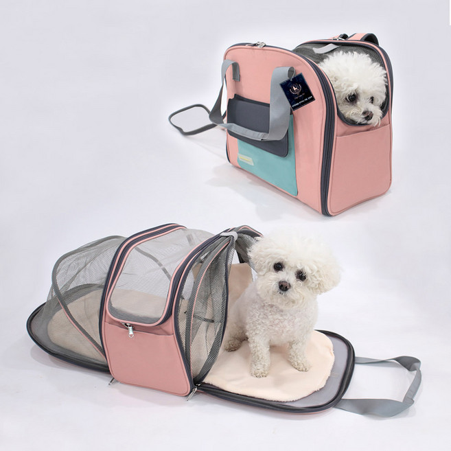 딩동펫 반려동물 플러피 메쉬 확장형 이동가방, 핑크, 1개