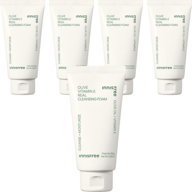 [비건뷰티] 이니스프리 올리브 비타민 E 리얼 클렌징 폼, 150g, 5개