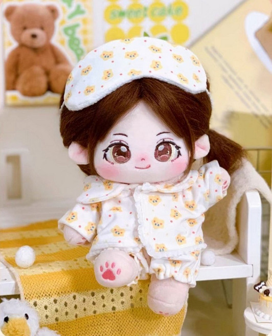 모카돌 무속성 20cm 솜인형 뽀송 파자마 상의 + 하의 + 안대 세트, 옐로우, 1세트