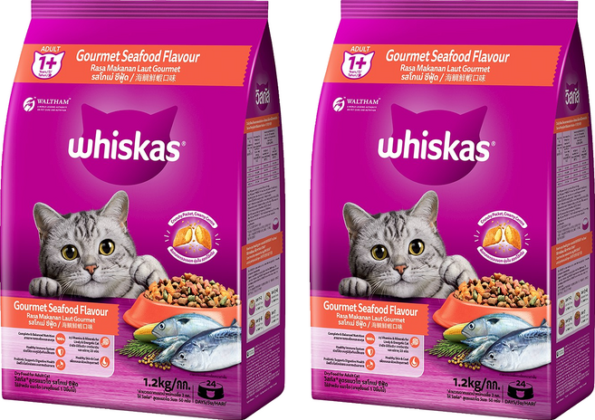 whiskas 偉嘉 貓乾糧, 海鯛鮮蝦口味, 1.2kg, 2袋