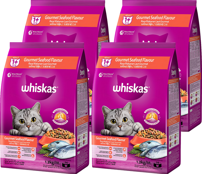whiskas 偉嘉 貓乾糧, 海鯛鮮蝦口味, 1.2kg, 4袋