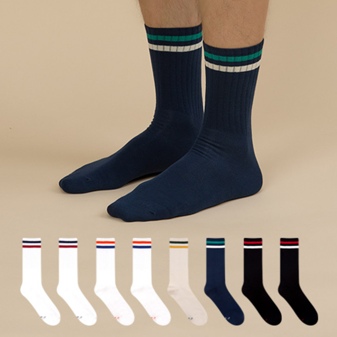 GGRN 남성용 롱롱 길이감의 캐주얼 크루삭스 장목 양말 8켤레 세트