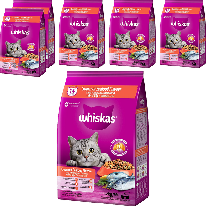 whiskas 偉嘉 貓乾糧, 海鯛鮮蝦口味, 1.2kg, 6袋