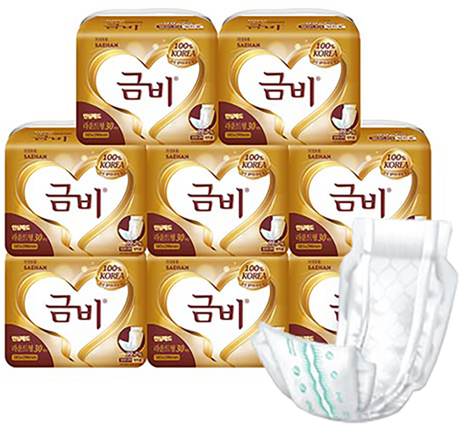 금비 남녀공용 성인 속기저귀 골드 라운드형, 30개입, 8개