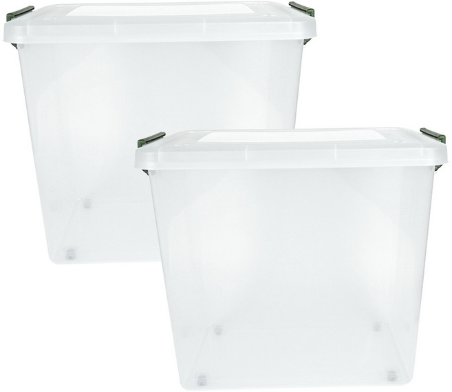 스페이스에디터 투명베이직 리빙박스, 올리브그린, 2개