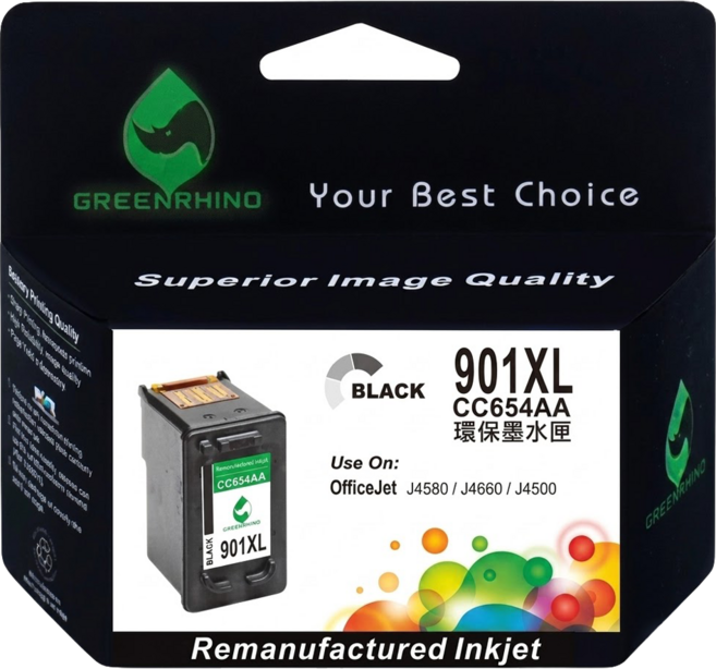 GREENRHINO 綠犀牛 相容HP 901XL CC654AA 環保墨水匣 OfficeJet 4500/J4580/J4660適用, 1個, 黑色