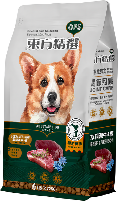 Oriental Fine Selection 東方精選 機能性狗食 關節照護 草飼澳牛&鹿 添加葡萄糖胺 軟骨素 乳酸鈣, 2.72kg, 1袋