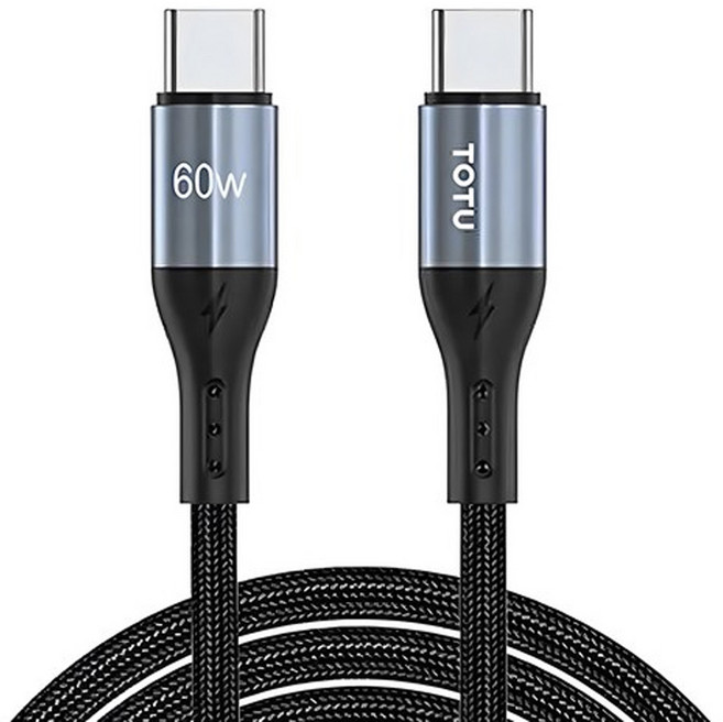 TOTU 拓途 Type-C-Type-C PD充電傳輸編織快充線 極速2代, 3m, 銀色 + 黑色, 1條