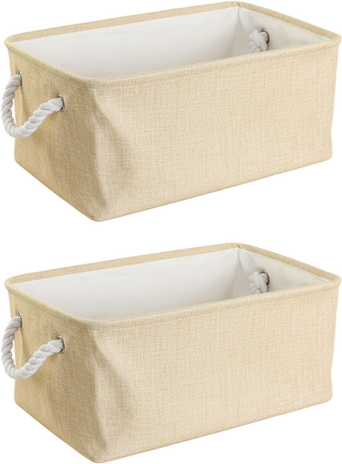 棉麻收納籃, 米色, 2個
