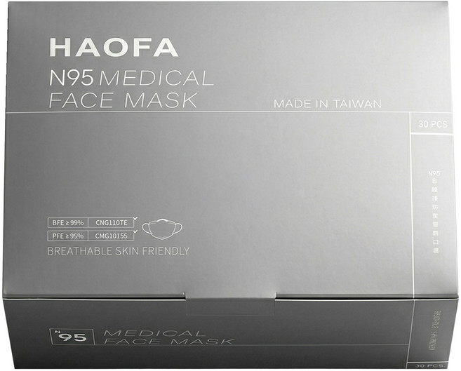 HAOFA N95立體醫療口罩 氣密型 S, 1組, 雪狐白, 30片