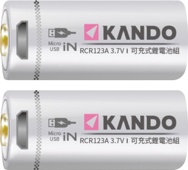 KANDO 感動 Kamera CR123 3.7V USB充電式鋰電池 UM-CR123, 2個裝, 1組